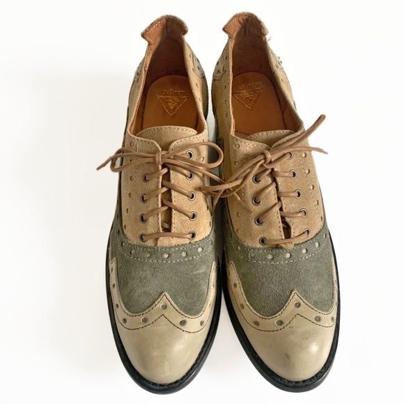 John Fluevog | Adrians Amanda Wingtip Gray Green & Yellow Suede Oxford Size 12 - Picture 2 of 16